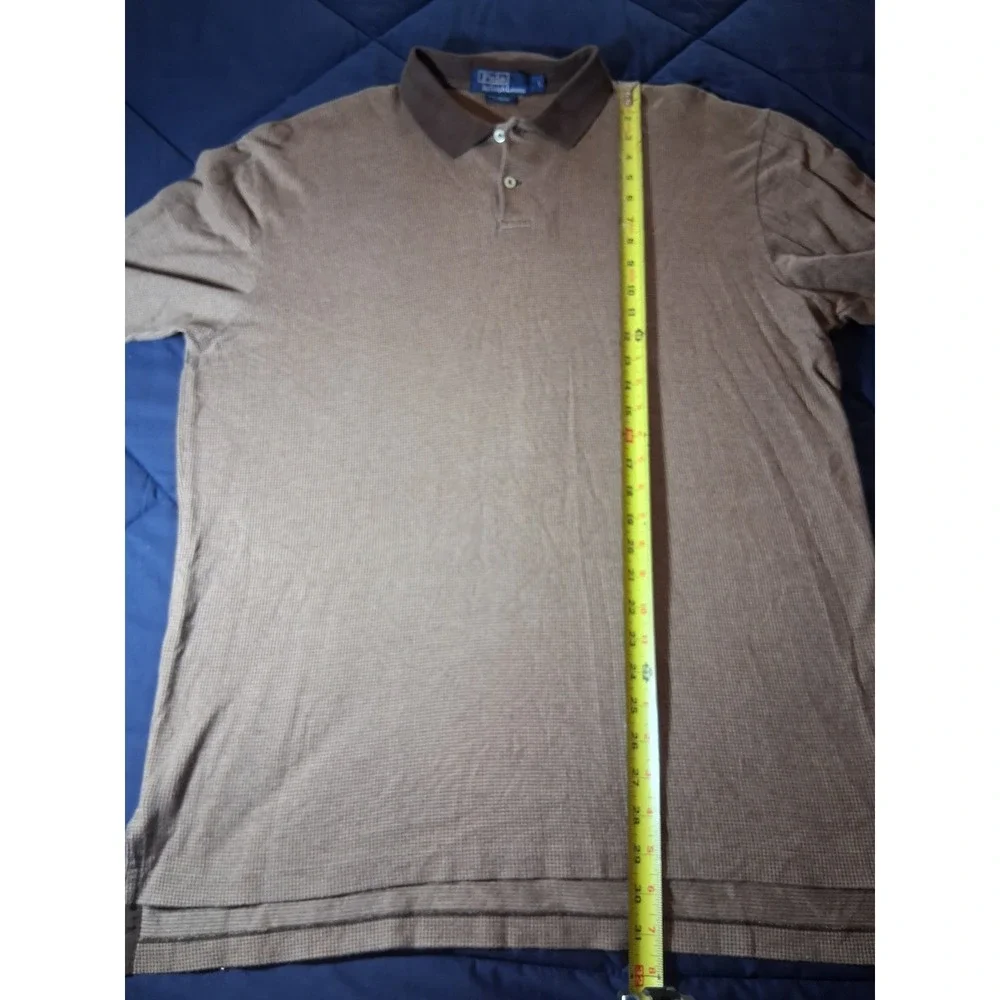 Polo Ralph Lauren Mens Large Brown Houndstooth Pima Cotton Long Sleeve Polo